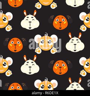 Cute smiling animals childish vector colorful seamless repeat pattern. Stock Vector