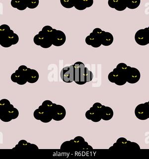 Bat clouds pattern seamless. Night animals vector halloween background. Stock Vector