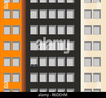 Close up color digital image of urban tower block with blinds in windows, one  open Stock Photo