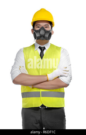 Portrait of asian foreman with yellow helmet Stock Photo