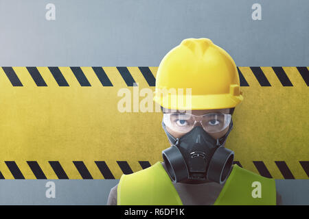 Closeup view of construction worker with protective mask Stock Photo