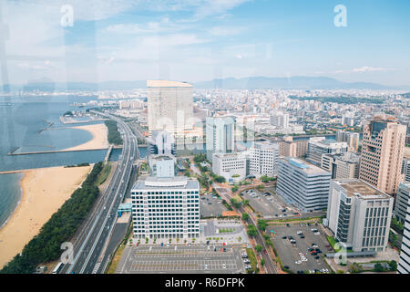 View of Fukuoka cityscape and Momochi beach from Fukuoka tower in Japan Stock Photo