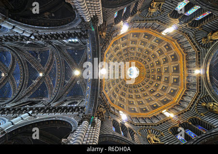 Looking Up To The Inside Of The Dome In The Cattedrale Dell'Assunta (The Cathedral Of Saint Mary Of The Assumption In The Piazza Del Duomo Inb Siena,  Stock Photo