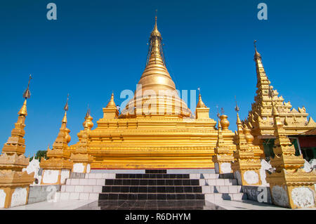 Golden Sandamuni Pagoda With Row Of White Pagodas Amazing Architecture Of Buddhist Temples At Mandalay Stock Photo