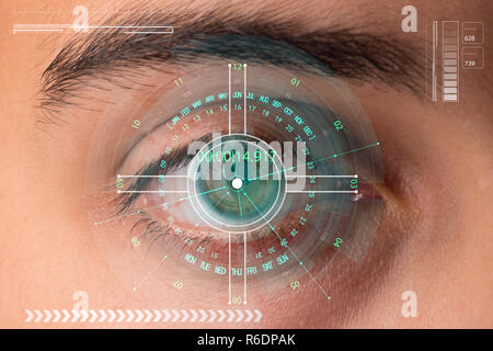 Concept of sensor implanted into human eye Stock Photo