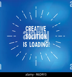 Text sign showing Creative Solution Is Loading. Conceptual photo Inspiration Original ideas in process Thin Beam Lines Spreading out Dash of Sunburst  Stock Photo