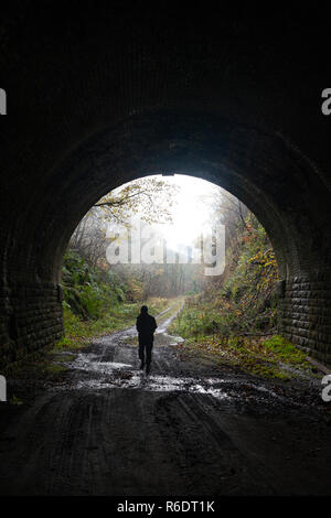 A walk through the disused Glenfarg Railway tunnels in Perth and Kinross Scotland. Stock Photo