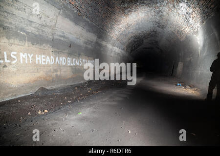 A walk through the disused Glenfarg Railway tunnels in Perth and Kinross Scotland. Stock Photo