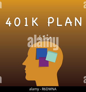 Writing note showing 401K Plan. Business photo showcasing qualified employer sponsored retirement plan that employees make Sticky Note analysis Face P