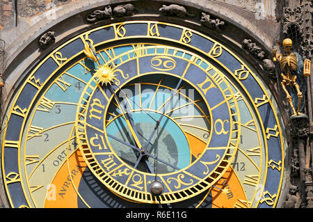 Prague Astronomical Clock (Orloj) In The Old Town Of Prague Stock Photo