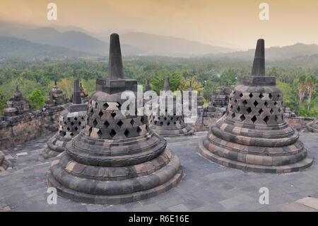 Stupas At Borobudur Temple, Yogjakarta Indonesia Stock Photo