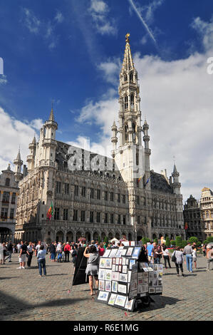 Town Hall (Hotel De Ville) On Grand Place (Grote Markt) Tourist Destination And Most Memorable Landmark In Brussels Belgium Stock Photo