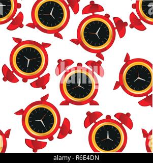 Vector illustration of the decorative pattern from red alarm clock Stock Vector