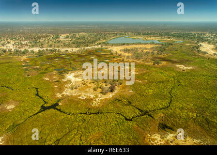 Aerial View Of Rivers, Streams And Grasslands In Okavango Delta, Botswana, Africa Stock Photo