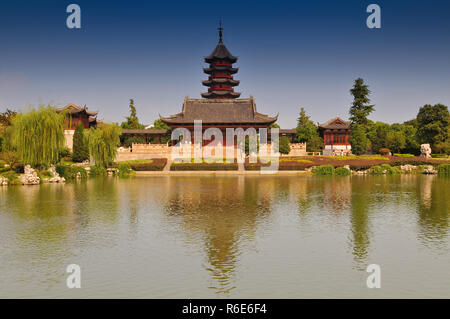 View On Pan Gate, (Pan Men, Or Panmen) And Ruiguang Pagoda A Historical Landmark In Suzhou, China Stock Photo