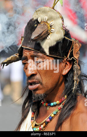 Portrait Of The Traditional Aztec Shaman In The Capital City Of Mexico Stock Photo