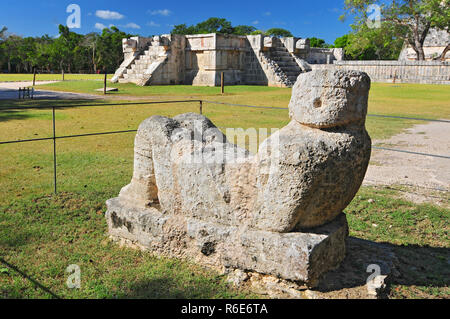 Sculpture Of Mayan God Chac Mool In Chichen Itza, Yucatan, Mexico Stock Photo