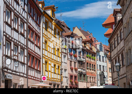 The Oldest Street In Nuremberg Weissgerbergasse With Traditional Half-Timbered German Houses Nuremberg, Bavaria, Germany Stock Photo