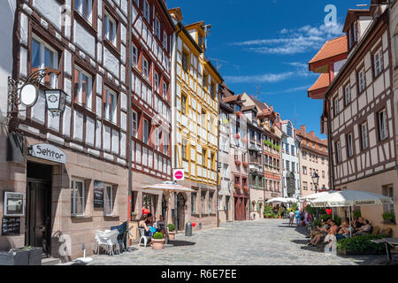 The Oldest Street In Nuremberg Weissgerbergasse With Traditional Half-Timbered German Houses Nuremberg, Bavaria, Germany Stock Photo