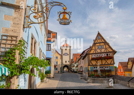 View Of The Famous Historic Town Of Siebers Tower, Plonlein And Kobolzell Gate In Rothenburg Ob Der Tauber, Franconia, Bavaria Germany Stock Photo