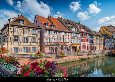 Colorful Half Timbered Houses In Petite Venise (Little Venice) District In Colmar, France Stock Photo