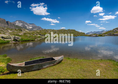 View At Moesola Alpine Lake Near San Bernardino Mountain Pass, Switzerland Stock Photo