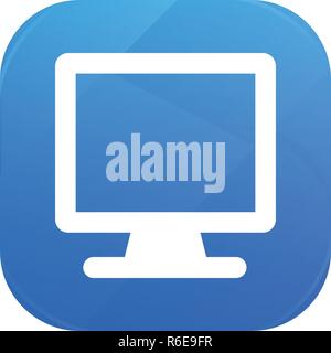Computer flat icon, monitor glossy icon isolated on white background Stock Vector