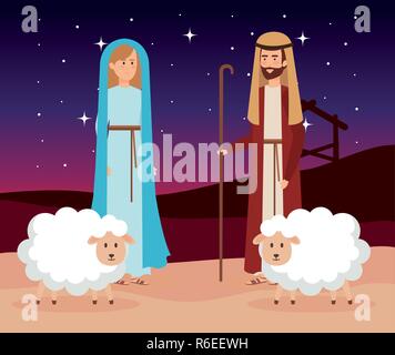 holy family with sheeps manger characters vector illustration design Stock Vector