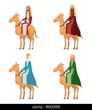 wise kings in camels manger characters vector illustration design Stock Vector