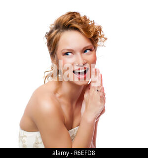 Close up portrait of a beautiful young red hair woman, isolated on white background Stock Photo