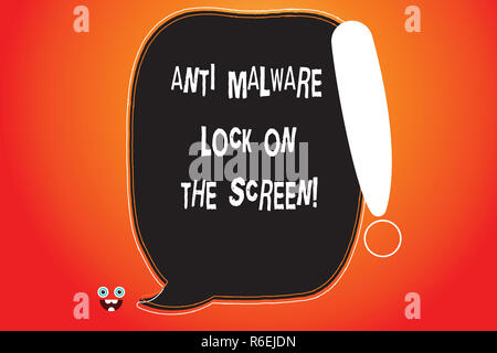 Handwriting text writing Anti Malware Lock On The Screen. Concept meaning Security safety against malware hacking Blank Color Speech Bubble Outlined w Stock Photo
