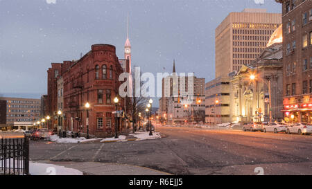 UTICA, NY, USA - DEC. 2, 2018: Historic Building in Lower Genesee Street Historic District in downtown Utica, New York State, USA. This area is a Nati Stock Photo