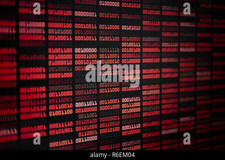 red binary code. data black out some data missing from system. server failure and computer hacker attack. hard disk and harddrive problem. malfunction Stock Photo