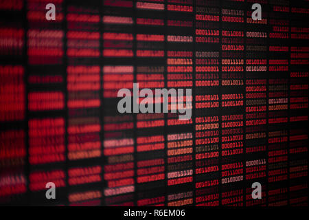 red binary code. data black out some data missing from system. server failure and computer hacker attack. hard disk and harddrive problem. malfunction Stock Photo