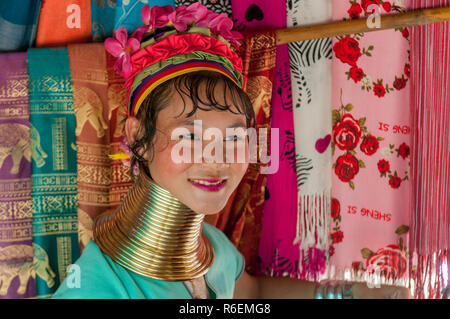 Woman From The Padaung Long Neck Hill Tribe, Tha Ton, Chiang Mai Province, Thailand Stock Photo