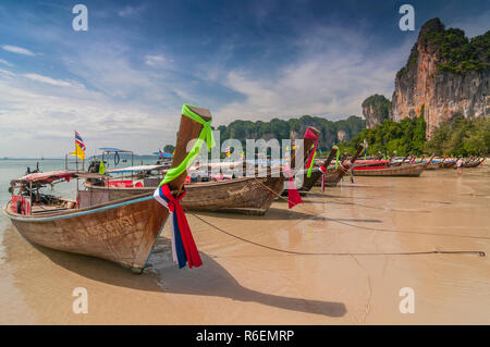 Touristic Long Tail Boats On Koh Phi Phi, South Thailand, Asia Stock Photo