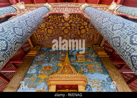 Terrace of the temple in Luang Prabang, Laos. Copy space for text