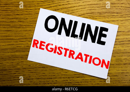 Online Registration. Business concept for Internet Login written on sticky note, wooden wood background with copy space. Stock Photo