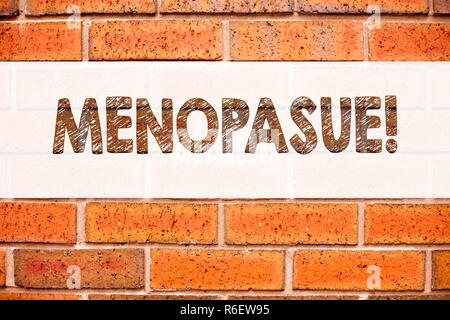 Conceptual announcement text caption inspiration showing Menopause. Business concept for Midlife Crisis Grand Climacteric written on old brick background with copy space Stock Photo