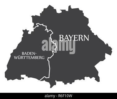 Baden Wuerttemberg Bavaria Federal States Map Of Germany Black With Titles R6f10w 