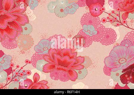 Elegant floral background design in fluorescent pink Stock Vector