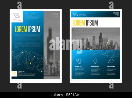 Modern business corporate brochure flyer design vector template with photos and sample content - blue gradient  version Stock Vector