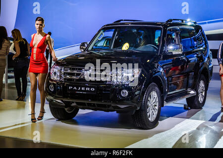 MOSCOW, RUSSIA - AUG 2012: MITSUBISHI PAJERO 4TH GENERATION presented as world premiere at the 16th MIAS (Moscow International Automobile Salon) on Au Stock Photo