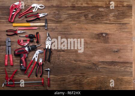 Elevated View Of Various Worktools Stock Photo