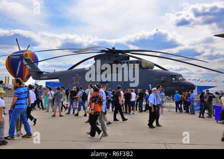 MOSCOW, RUSSIA - AUG 2015: transport helicopter Mi-26 Halo presented at the 12th MAKS-2015 International Aviation and Space Show on August 28, 2015 in Stock Photo