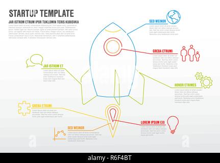 Thin line startup infographic template with space rocket Stock Vector