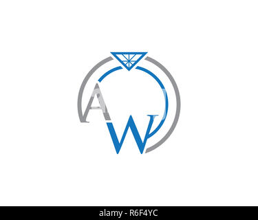 aw letter ring diamond logo Stock Photo