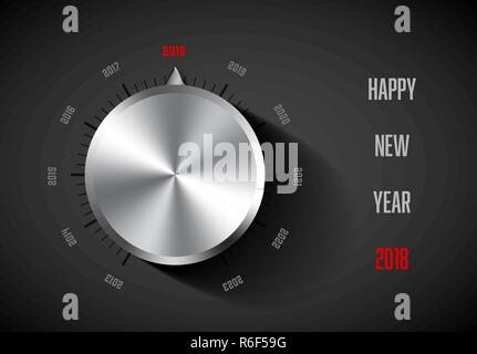 New year 2018 card template with chrome knob - dark version Stock Vector