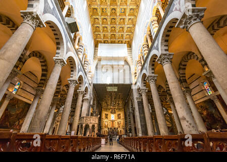 Horizontal view inside Pisa Cathedral in Pisa, Tuscany. Stock Photo