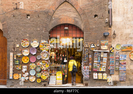 Horizontal streetview of a giftshop in Siena, Italy. Stock Photo